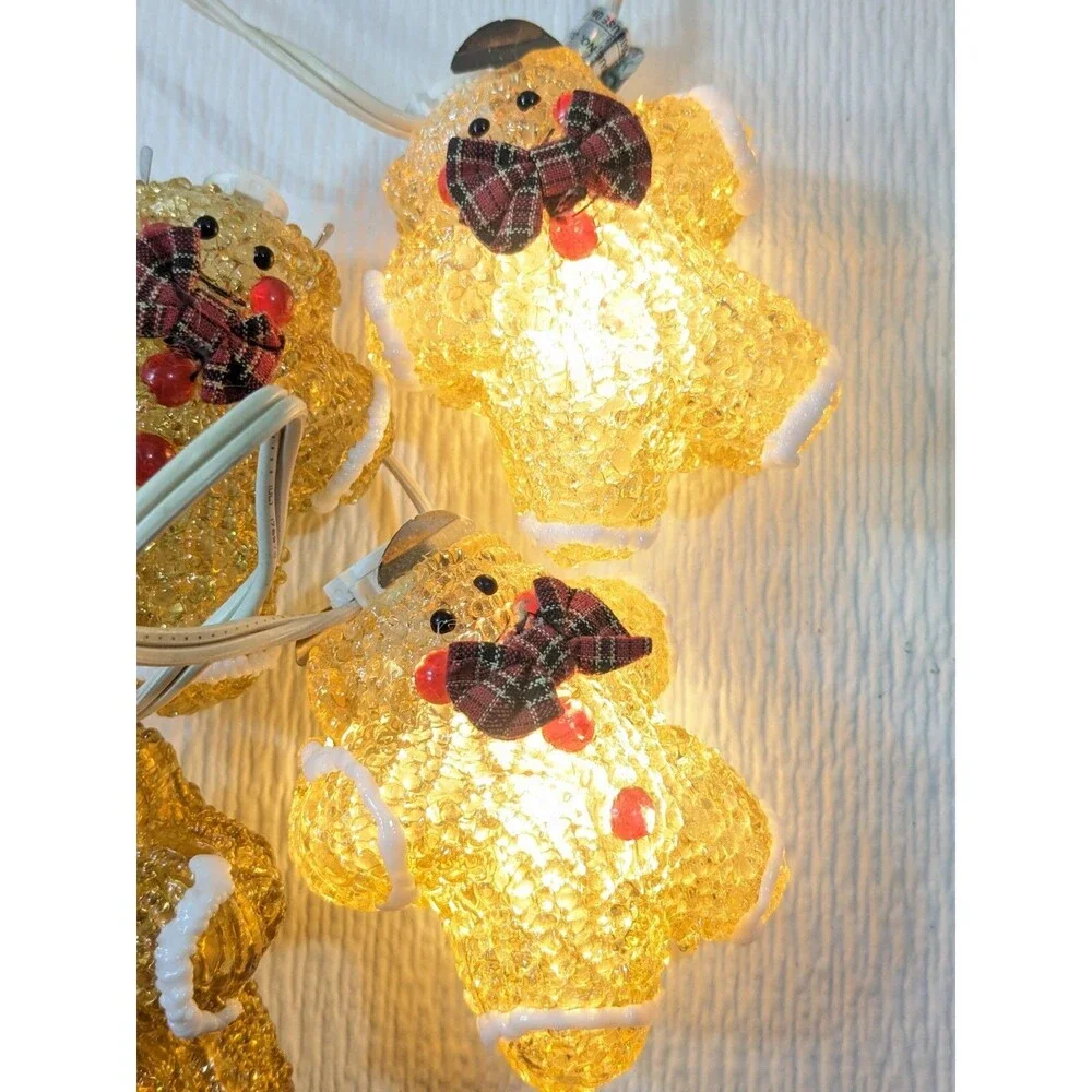 Vintage Gingerbread men cookies string Lights Christmas bowtie caps 6 ft decor